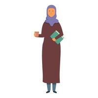 Frau im Hijab mit Kaffee Tasse Symbol Karikatur . warten zum Lektionen vektor