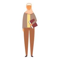kvinna i hijab med bok ikon tecknad serie . gradering person vektor