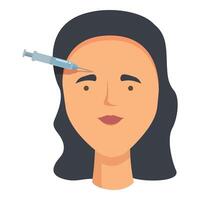 injektionsflaska bOTOX injektion ansikte ikon tecknad serie . kvinna lyft vektor