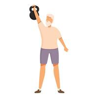 Senior Mann Kettlebell drücken oben Symbol Karikatur . Sport Fitness vektor