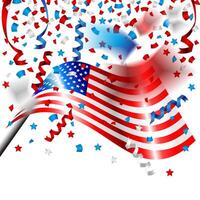 amerikanisch Flagge mit Konfetti zum Unabhängigkeit Tag von USA vektor