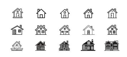 einstellen von Haus Linie Kunst Symbole editierbar Schlaganfall, nützlich zum heim, echt Anwesen, Familie, echt Nachlass Agent, Investition, Wohn Gebäude, Stadt, und Wohnung. vektor