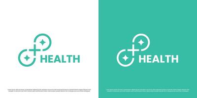 Gesundheit Logo Design Illustration. Silhouette gestalten Plus Gesundheit Blau Kreis Kennzeichen abstrakt Star blinken Krankenhaus Apotheke Klinik geometrisch medizinisch. minimal modern Kreuz Asyl heilen einfach Symbol Symbol. vektor