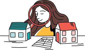 kvinna söker hus att köpa vektor
