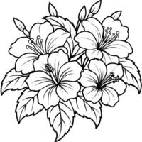 hibiskus blomma bukett illustration färg bok sida design, hibiskus blomma bukett svart och vit linje konst teckning färg bok sidor för barn och vuxna vektor