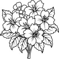 hibiskus blomma bukett illustration färg bok sida design, hibiskus blomma bukett svart och vit linje konst teckning färg bok sidor för barn och vuxna vektor