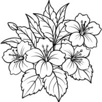 hibiskus blomma bukett illustration färg bok sida design, hibiskus blomma bukett svart och vit linje konst teckning färg bok sidor för barn och vuxna vektor