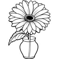 gerbera blomma på de vas översikt illustration färg bok sida design, gerbera blomma på de vas svart och vit linje konst teckning färg bok sidor för barn och vuxna vektor