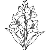 Gladiole Blume Pflanze Gliederung Illustration Färbung Buch Seite Design, Gladiole Blume Pflanze schwarz und Weiß Linie Kunst Zeichnung Färbung Buch Seiten zum Kinder und Erwachsene vektor