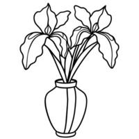 Iris Blume auf das Vase Gliederung Illustration Färbung Buch Seite Design, Iris Blume auf das Vase schwarz und Weiß Linie Kunst Zeichnung Färbung Buch Seiten zum Kinder und Erwachsene vektor