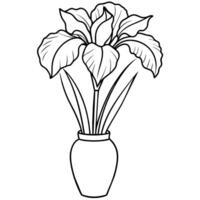 Iris Blume auf das Vase Gliederung Illustration Färbung Buch Seite Design, Iris Blume auf das Vase schwarz und Weiß Linie Kunst Zeichnung Färbung Buch Seiten zum Kinder und Erwachsene vektor