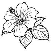 hibiskus blomma växt illustration färg bok sida design, hibiskus hibiskus blomma växt och vit linje konst teckning färg bok sidor för barn och vuxna vektor