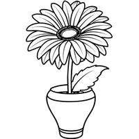 Gerbera Blume auf das Vase Gliederung Illustration Färbung Buch Seite Design, Gerbera Blume auf das Vase schwarz und Weiß Linie Kunst Zeichnung Färbung Buch Seiten zum Kinder und Erwachsene vektor