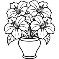 hibiskus blomma bukett illustration färg bok sida design, hibiskus blomma bukett svart och vit linje konst teckning färg bok sidor för barn och vuxna vektor