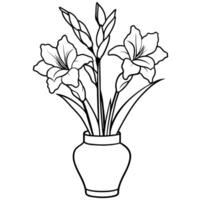 Gladiole Blume auf das Vase Gliederung Illustration Färbung Buch Seite Design, Gladiole Blume auf das Vase schwarz und Weiß Linie Kunst Zeichnung Färbung Buch Seiten zum Kinder und Erwachsene vektor