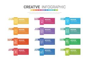 presentation Graf, företag infographics mall för 12 månader, 1 år. vektor