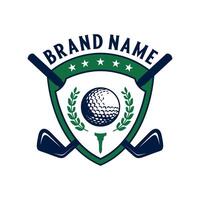 Golf Emblem Logo Design. Golf Ausrüstung Golf Ball Thema zum Golfspieler Gemeinschaft. vektor