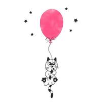 skön pastell illustration för barnkammare affisch design. liten söt kattunge flugor på en rosa ballong. en enkel barns teckning i de scandinavian stil. Häftigt skriva ut för bebis kläder. märka, emblem vektor
