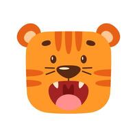 ein Karikatur Tiger gähnt. kawaii Illustration von wild Tier Gesicht. einfach Clip Art zum Kinder- Design. vektor