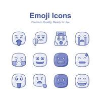 uppsättning av emoji ikoner, söt uttryck design vektor