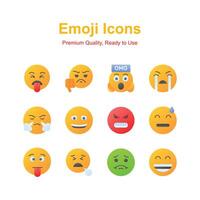 uppsättning av emoji ikoner, söt uttryck design vektor