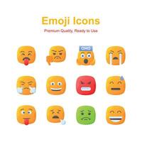 uppsättning av emoji ikoner, söt uttryck design vektor