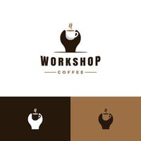 kaffe verkstad logotyp, kaffe kopp kombinera med rycka logotyp begrepp vektor