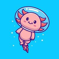 söt axolotl astronaut simning flytande i Plats tecknad serie vektor