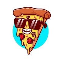 süß cool Pizza Scheibe tragen Brille Karikatur vektor