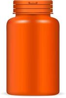 plast läkemedel piller flaska i orange Färg. attrapp mall av medicinsk paket för biljard, kapsel, läkemedel. 3d illustration. sporter och hälsa liv kosttillskott. vektor