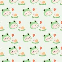 kawaii süß Muster mit Frosch und wenig Schnecke auf Sanft Grün Hintergrund vektor