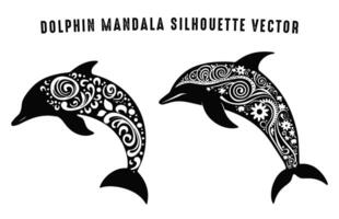 delfin mandala svart och vit silhuett ClipArt vektor