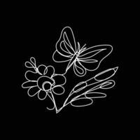 fjäril med blomma minimal design hand dragen ett linje stil teckning, fjäril med blomma ett linje konst kontinuerlig teckning, fjäril med blomma enda linje konst vektor