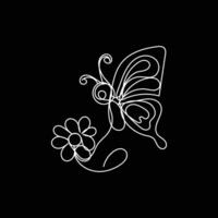 Schmetterling mit Blume minimal Design Hand gezeichnet einer Linie Stil Zeichnung, Schmetterling mit Blume einer Linie Kunst kontinuierlich Zeichnung, Schmetterling mit Blume Single Linie Kunst vektor