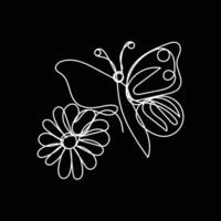 Schmetterling mit Blume minimal Design Hand gezeichnet einer Linie Stil Zeichnung, Schmetterling mit Blume einer Linie Kunst kontinuierlich Zeichnung, Schmetterling mit Blume Single Linie Kunst vektor