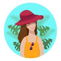 flicka i en hatt, sommar karaktär, platt illustration vektor