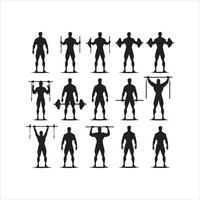 Fitnessstudio trainieren Silhouette Sammlung.Mensch Fitness Illustration Satz. vektor