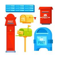 posta post lådor uppsättning. brev lådor för kommunikation, utskick. post nyhetsbrev paket leverans vektor