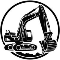 enkel grävmaskin logotyp platt svart på vit bakgrund vektor