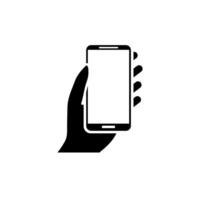 Hand halt das Smartphone. Handy, Mobiltelefon Telefon Finger berühren Bildschirm, Symbol eben Design vektor