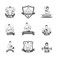 Bodybuilding fitness gym etikett svart vektor