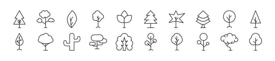 träd och buskar bilder dragen med tunn linje. redigerbar stroke. enkel linjär illustration för webb webbplatser, tidningar, artiklar bok vektor