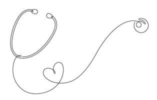 kontinuierlich Linie Zeichnung von Stethoskop und Herz gestalten medizinisch Gesundheit Pflege Konzept vektor