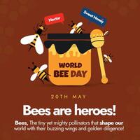 Welt Biene Tag 20 .. kann 2024. Welt Biene Tag Sozial Medien Banner mit Honig Flasche, Tropfer, Bienen und Bienenwabe auf braun Farbe Hintergrund. Welt Biene Tag 2024 fokussiert auf das Thema Biene beschäftigt, verlobt mit Jugend vektor