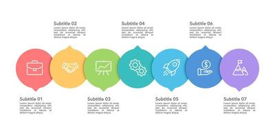 företag arbetsflöde infografik. infographic 7 bearbeta dyka upp design mall. baner, broschyr, affisch och företag presentation. vektor