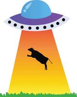 UFO flygande fat plockar upp en ko vektor