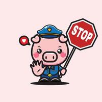 komisch Karikatur Illustration von Schwein Polizist vektor