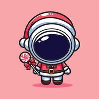 söt illustration av astronout och godis på jul händelse vektor