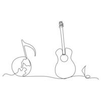 Illustration von einer Single Linie Kunst Zeichnung von Gitarre Welt Musik- Tag vektor