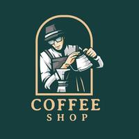 Barista blandar kaffe logotyp design för kaffe affär vektor